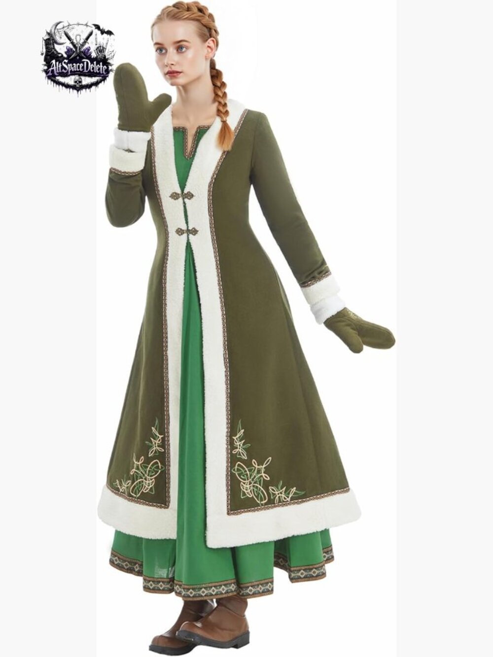 Women's Faux Fleece Viking Costume Coat for Renaissance Faire Medieval Cosplay